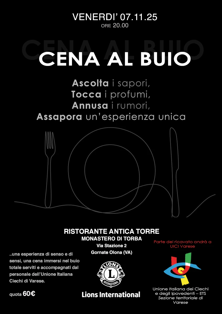 volantino evento Lions Varese Europa cena al buio