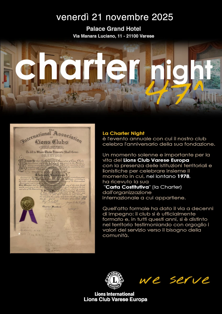 volantino evento Lions Varese Europa charter night